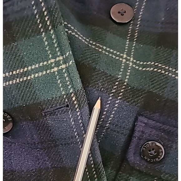 American Eagle Wool Pea Coat Womens Medium Green Blue Plaid Button Pockets *READ - Picture 9 of 10